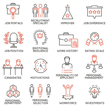 Vector set of 16 icons related to business management, strategy, career progress and business process. Mono line pictograms and infographics design elements - 51
