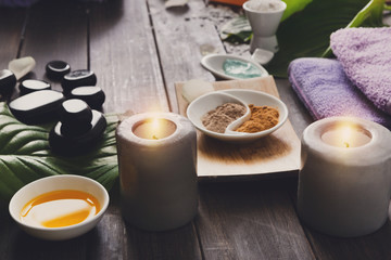 Fototapeta na wymiar Spa treatment, aromatherapy background. Details and accessories