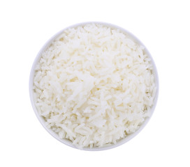 Rice in a bowl on a white background
