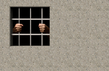 Gefängnis Fenster mit Händen