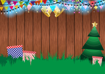 Christmas on wooden background vector illustration
