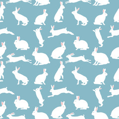 cute rabbit illustration, seamless pattern on blue background