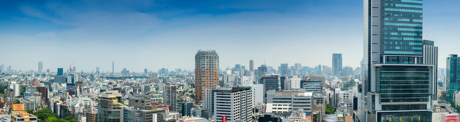 Fototapeta na wymiar Aerial panoramic view of Tokyo buildings from Shibuya rooftop