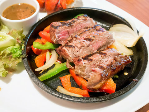 Juicy beef steak medium rare