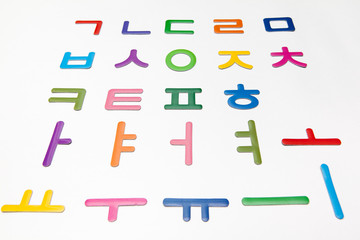 colorful korean letters, alphabet on white backgrounds