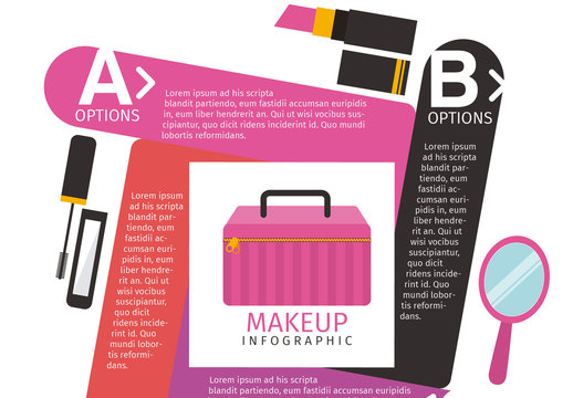 Multidirectional Tab Makeup and Beauty Infographic with Product Icons