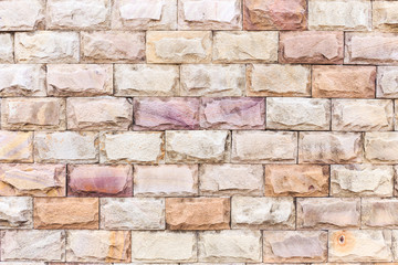 Wall of brown brick block construction, background and pattern