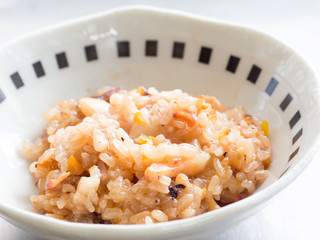 Japanese cuisine, cooked squid steamed sticky rice