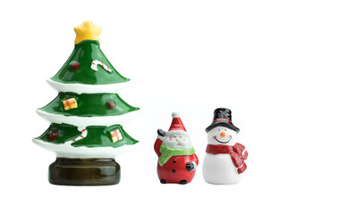 Ceramic Santa Clause , Snowman and Christmas tree models isolate
