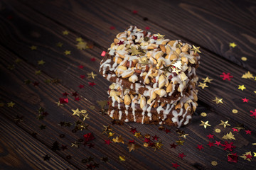 piece of cake, cookies with nuts and white icing, Christmas star