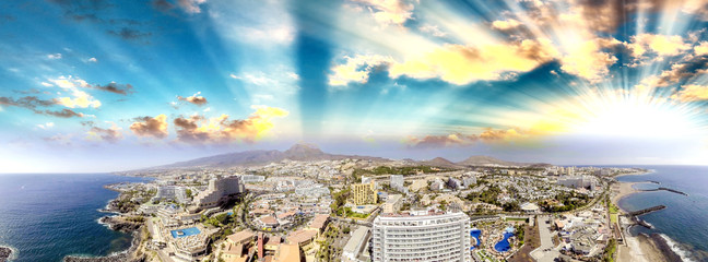 Aerial view of Playa de Las Americans ans Los Cristianos, Teneri