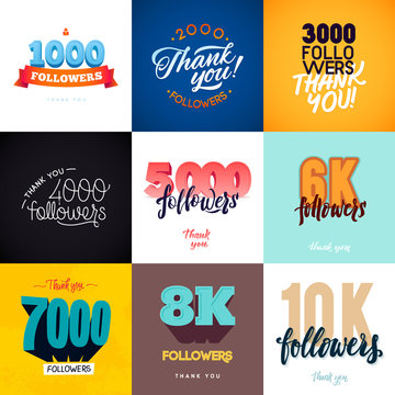 Vector thanks design template SET for network friends and followers. Thank you  card. Image  Social Networks. Web user celebrates a large number of subscribers or 