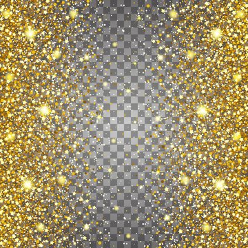 Effect of flying parts gold glitter luxury rich design background. Light gray background. Stardust spark the explosion on a transparent background