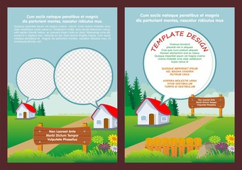 Brochure Template Design With Lovely cartoon scenery flat design