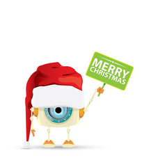 Cartoon Cute Robot elf with santa red hat.