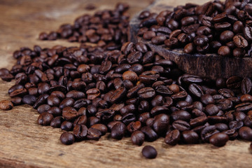 Coffee Bean on wood background with filter effect retro vintage