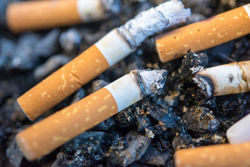 Ashtray and cigarettes close-up.
