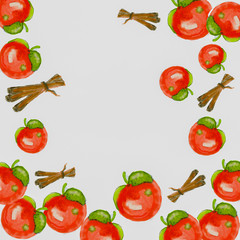 WATERCOLOR RED APPLES AND CINNAMON FESTIVE BACKGROUND