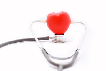 Heart with stethoscope on white background, heart healthy concept
