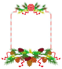 Holiday winter frame with pine branch