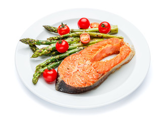 Crispy roasted salmon steak