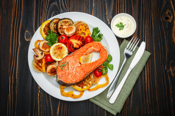 Crispy roasted salmon steak