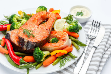 Crispy roasted salmon steak