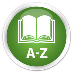 A-Z (book icon) soft green glossy round button