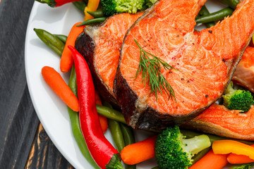 Crispy roasted salmon steak