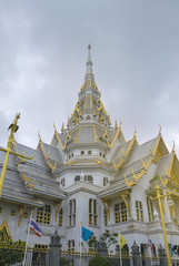 Beautiful marble church/temple Wat Sothorn, Chachoengsao with sky background. Travel in Thailand.