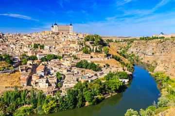Fototapeta na wymiar Toledo, Spain. Panoramic view of the old town and its Alcazar(Royal Palace).