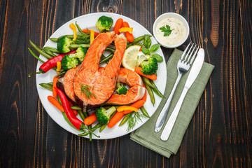 Crispy roasted salmon steak