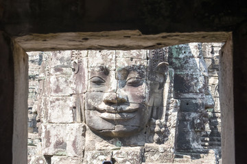Smiling,gargantuan face at Angkor Thom,Siem Reap,Cambodia.