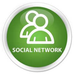 Social network (group icon) soft green glossy round button