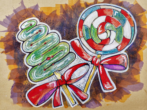 handmade illustration winter sweeties  on kraft paper