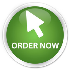 Order now (cursor icon) soft green glossy round button