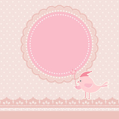 Round retro frame with bird Greeting card,   template or backgro