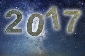 2017. Colorful glow 2017 new year. Night Sky.