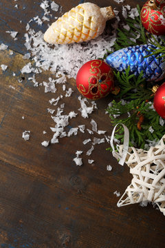 Wood Background with xmas decorations