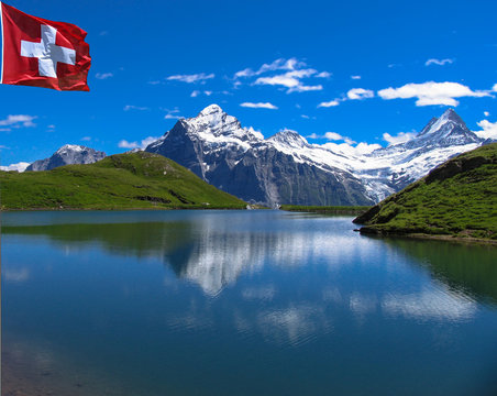 Swiss beauty, Schreckhorn and Wetterhorn  from Bachalpsee level,Grindelwald,Bernese Oberland,Switzerland,Europe