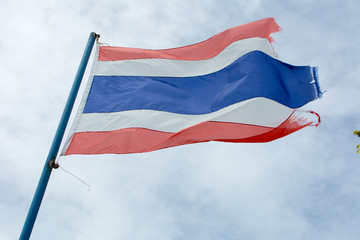 Old Thailand flag against blue sky