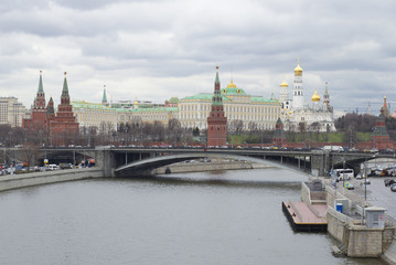 View of the Moscow Kremlin, cloudy april day, Russia