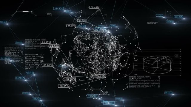 Global Business Network with Numbers rotating in Space. 3d seamless animation of Technology Concept. Looped. HD 1080.