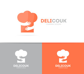 Vector chef hat and hands logo combination. Menu and embrace symbol or icon. Unique restaurant and bakery logotype design template.