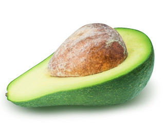 Green ripe avocado isolated on white background