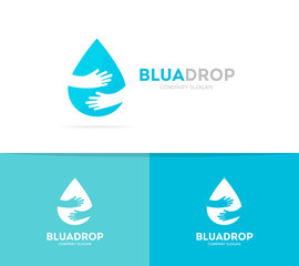 Vector drop and hands logo combination. Aqua and embrace symbol or icon. Unique water and oil logotype design template.