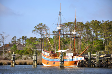 Antique ship Elizabeth II in Roanoke Island Festival Park, Roanoke Island, Outer banks, North...