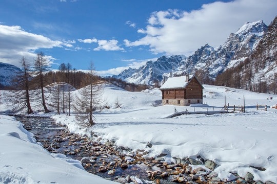 Little house in alpe devero in winter
