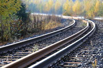Railroad Tracks in Autumn, shallow depth of field.