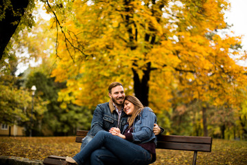 Young couple in the autumn park